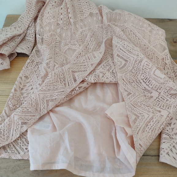 BCBG MaxAzria Catier Pink Lace Slip Shift Dress w Bell Sleeves Size M Like New - Picture 11 of 16